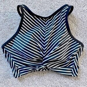 Kona Sol black and white stripe high neck swim top size medium
